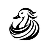 Stylized black and white duck logo curved lines, elegant form, negative space, minimalist design, clean silhouette on white background. vector