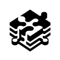 Isometric view of a black and white puzzle cube with abstract organic shaped missing pieces, minimalistic on a clean white background. vector