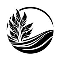 Abstract, minimalist of stylized black leaves and flowing lines within a circular frame on a white background, evoking natures elegance. vector