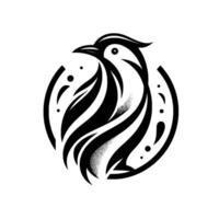 Stylized bird in black and white a minimalist featuring a feathered creature within a circular frame. vector