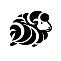 Minimalist black and white sheep design, geometric, abstract representation of ram on white background. vector