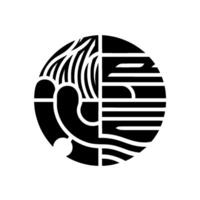 Yin yang inspired abstract graphic, divided into organic and geometric sections, featuring linear and curved elements in a contrasting black and white design. vector