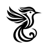 Stylized black and white bird design, featuring a creative and elegant illustration with curved lines. vector