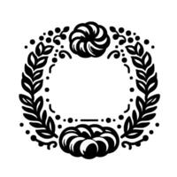 Elegant black and white floral wreath with decorative flourishes and ornate pumpkinlike details. vector