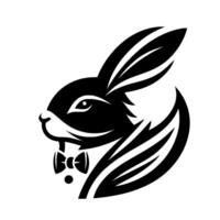 Elegant black and white of a rabbit in profile, wearing a bow tie, featuring stylized ears and textured fur. vector