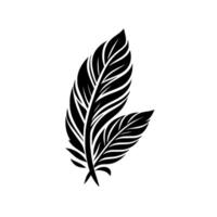 Bold black and white of two overlapping feathers, with intricate veins and a minimalist aesthetic. vector