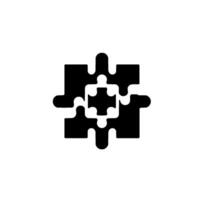 A minimalist, depiction of a nearly completed jigsaw puzzle, rendered in high contrast black and white, conveying concepts of problem solving and integration. vector