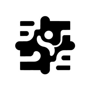 Abstract black and white composition interlocking, rounded forms with a central, circular element and serpentine shape. vector