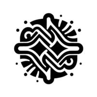 Intricate black and white celtic knot centered on a circle, with additional detailing and a clean, minimalist aesthetic. vector