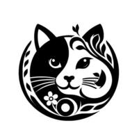Yin yang cat floral black and white with symbolic harmony and balance, circular composition. vector