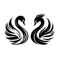 Symmetrical silhouette of two swans, facing each other, in a modern, minimalist black and white on a white background. vector