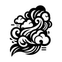 Abstract black and white illustration depicting dynamic cloudscape and swirling wind elements with a stylized, art aesthetic. vector