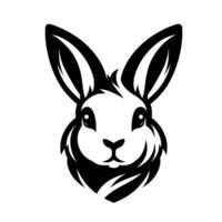 A stylized black and white illustration of a rabbits head, front facing, with elongated ears and a clean, design. vector