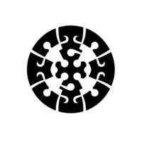 A minimalist, circular black jigsaw puzzle with interconnected pieces, showcasing teamwork and unity. vector