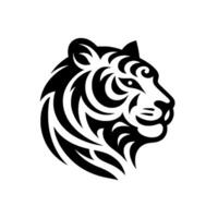 Striking black and white tiger head a detailed, stylized in profile, showcasing abstract line art and a bold, minimalist design. vector