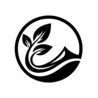 Stylized black and white of a plant emerging from water, enclosed in a circular frame, evoking nature growth. vector