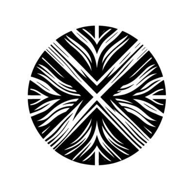 Abstract black and white circular with symmetrical, stylized organic patterns, appearing as a modern emblem, symbol, or element.