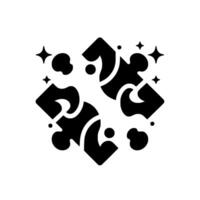 A symmetrical black and white abstract featuring four interconnected puzzlepiece shapes, accented by dots and starbursts. vector