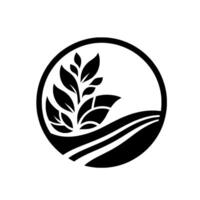 Monochromatic circular depicting leaves and flowing terrain, representing natures growth in a minimalist style. vector
