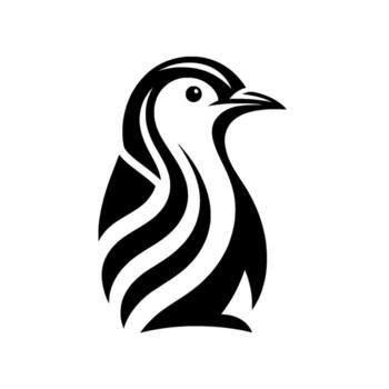 minimalista negro y blanco pingüino con simplificado en forma de onda patrones y un enfocado, limpiar estético en un blanco antecedentes. vector