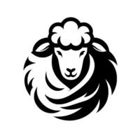 Stylized black and white sheep head, emblematic featuring circular composition and cloudlike wool vector