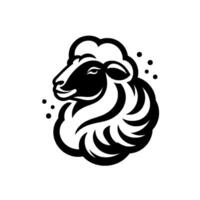 Stylized black and white sheep head with fluffy fleece and decorative dot accents on white background vector