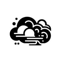 Minimalist black white cloud with bubbles and flowing lines, modern design. vector