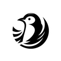 Stylized black and white penguin in a circle, elegant design, minimalist aesthetic. vector