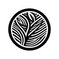 Bold black and white geometric circular featuring stylized leaf pattern and lines, minimalist style. vector