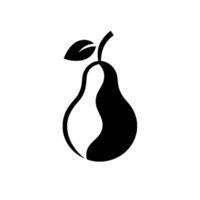 Minimalist black and white pear with leaf and stem, isolated on white, featuring a yinyanginspired design. vector
