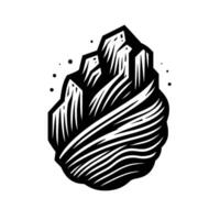 Bold black and white mountain with stylized peaks and layered, flowing base, abstract landscape illustration. vector