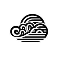 Abstract monochrome cloud icon stylized black and white featuring swirls and striped elements on white background. vector