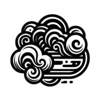 Intricate cloudscape illustration swirling black and white lines, geometric shapes, and ornate curly details on a solid white background. vector