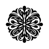 Intricate black and white mandala, symmetrical floral with serpentine swirls on white backdrop, circular pattern. vector