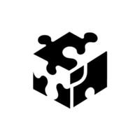 Abstract d cube with puzzle pieces forming its surface, representing solution and connection vector