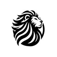 Striking black and white lion head logo, geometric, circular composition, profile view, majestic, clean, and modern design. vector