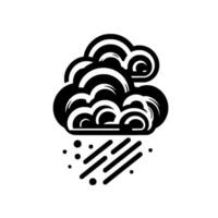 Stylized black and white illustration of a storm cloud with rain and dots against a blank background. vector