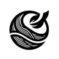 Abstract black and white circular featuring leaf and wavelike elements on a clean background. vector