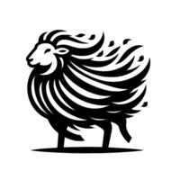 Stylized black and white sheep depicting a fluffy profile with flowing hair and a minimalist design, set on white. vector