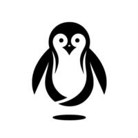 Minimalist black and white penguin on white background with simple shadow, design, clean, modern illustration. vector
