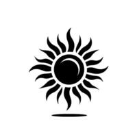 Art black sun with sharp rays and shadow on white background, representing light and energy, simple logo. vector