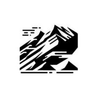 Bold black and white mountain range illustration geometric, minimalist with textured details, representing adventure. vector
