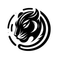 Powerful black tiger head profile within a circle, bold design, white background, fierce and stylish. vector
