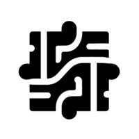 Abstract black and white composed of intertwined puzzlepiece like shapes, with rounded ends creating an intricate interconnected on a stark white background. vector