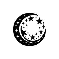 Black crescent moon and star motif a celestial on white, a simple minimalist illustration for decoration or design. vector