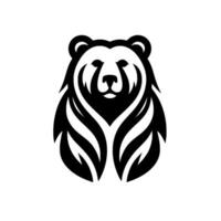 Minimalist black and white illustration of a grizzly bear head, focused on bold lines and stylized fur details. vector