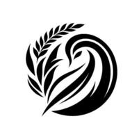 Abstract, monochrome of interwoven wheat and flowing shapes, creating a symbol of growth and harmony against a white backdrop. vector