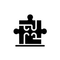 A stylized, black and white puzzle piece, a symbol of connection and problemsolving, resting on a subtle shadow within a minimalist aesthetic. vector