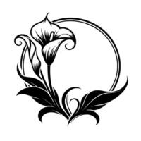 Elegant black and white calla lily floral within a circular frame, symbolic of grace vector