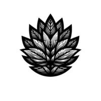 Intricate black and white floral design a stylized, symmetrical, and artful depiction of a stylized flower, with detailed leaf patterns creating a bold, textured, effect. vector